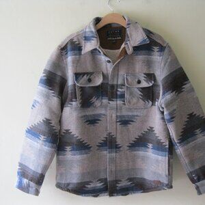 Jachs Men's button down Sherpa Lined Wool blend Shirt Jacket, blue Aztec L (1022